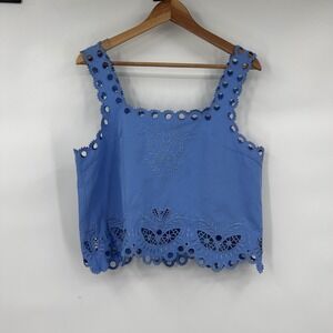 BERENICE Blue Eyelet Tista Embroidered Square Neck Crop Top Women's Size Large‎